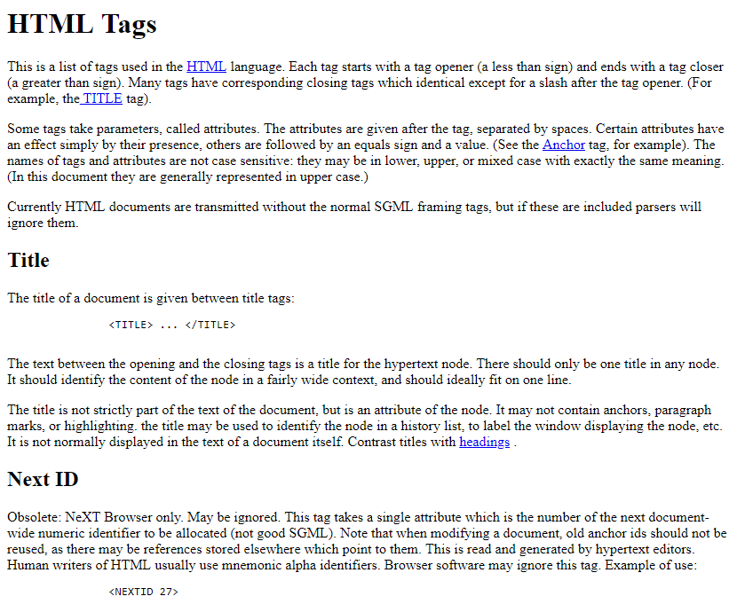Captura de tela dd documento HTML Tags