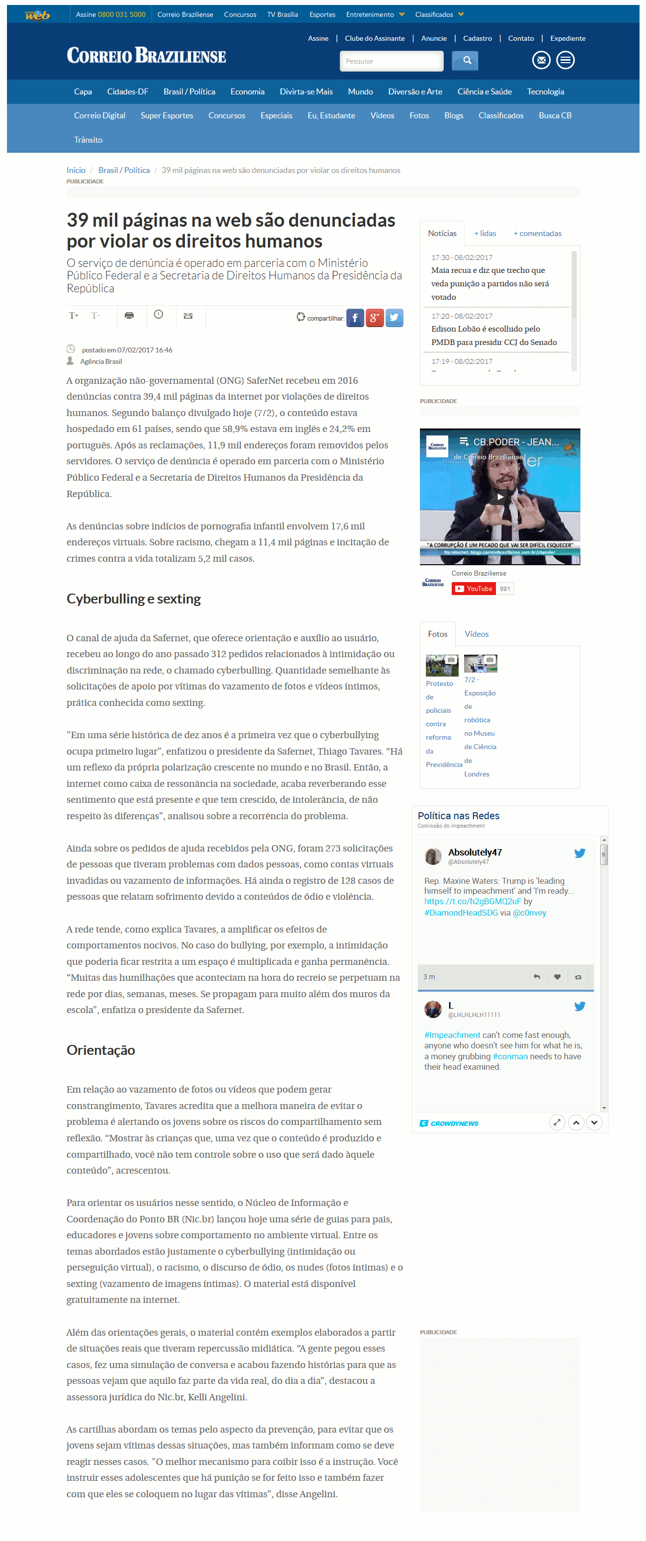39 mil páginas na web são denunciadas por violar os direitos humanos