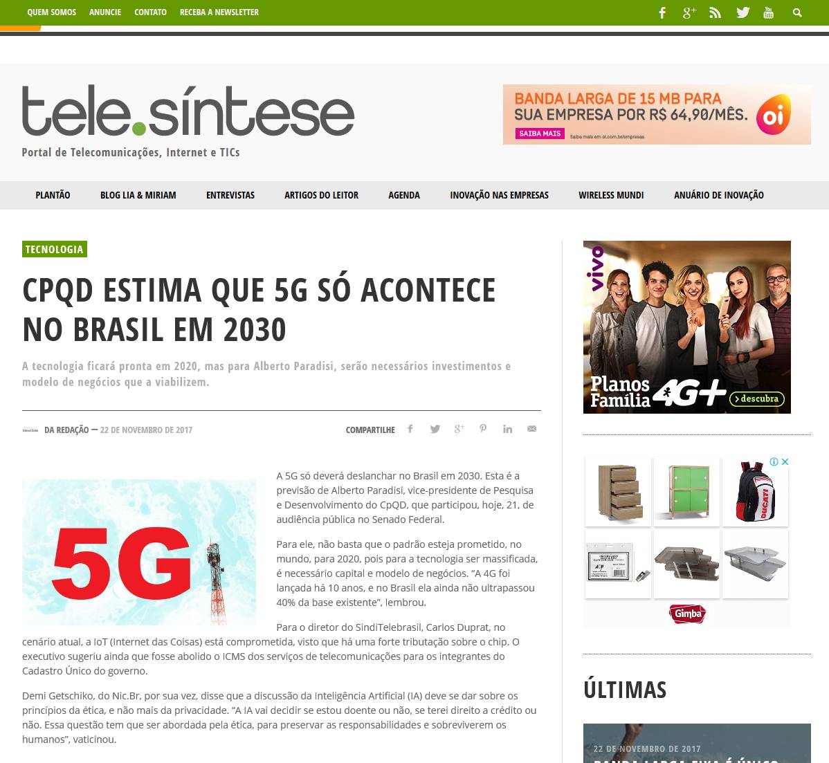 CpQD estima que 5g só acontece no Brasil em 2030