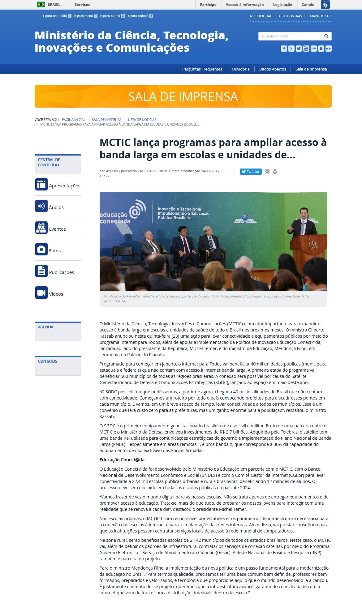 MCTIC lança programas para ampliar acesso à banda larga em escolas e unidades de saúde