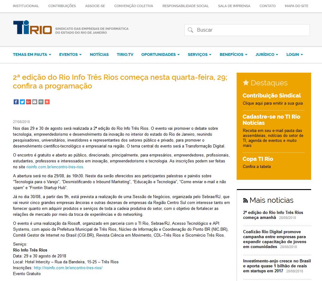2ª edição do Rio Info Três Rios começa nesta quarta-feira, 29; confira a programação