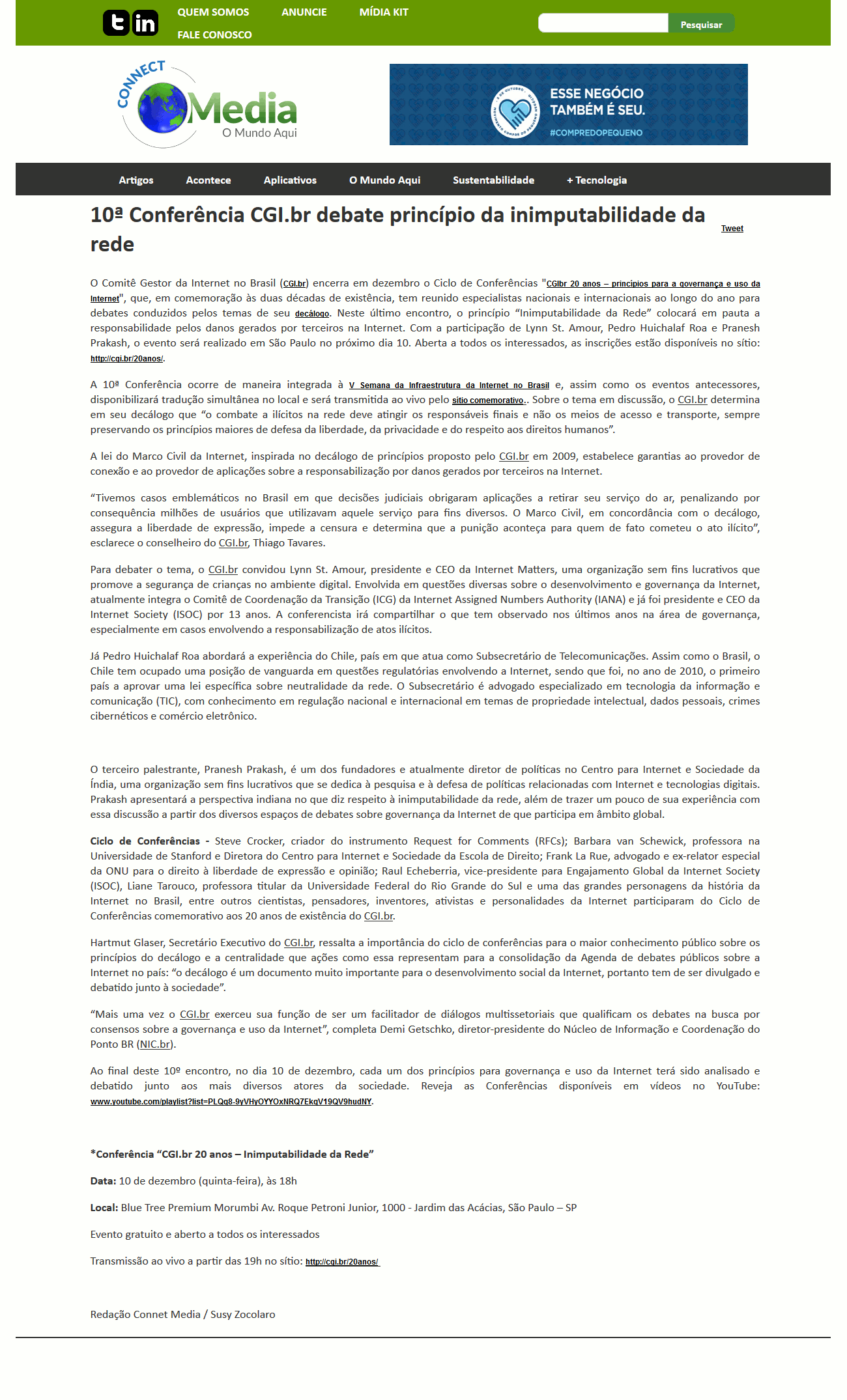 10ª Conferência CGI.br debate princípio da inimputabilidade da rede