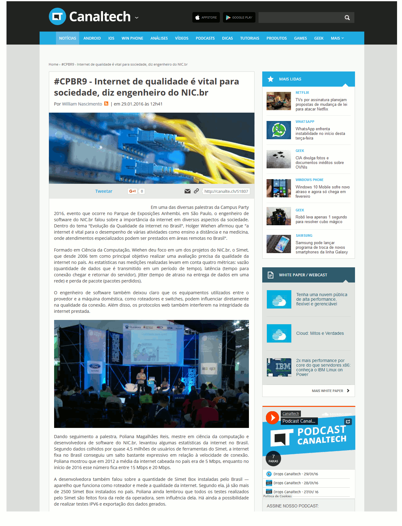#CPBR9 - Internet de qualidade é vital para sociedade, diz engenheiro do NIC.br